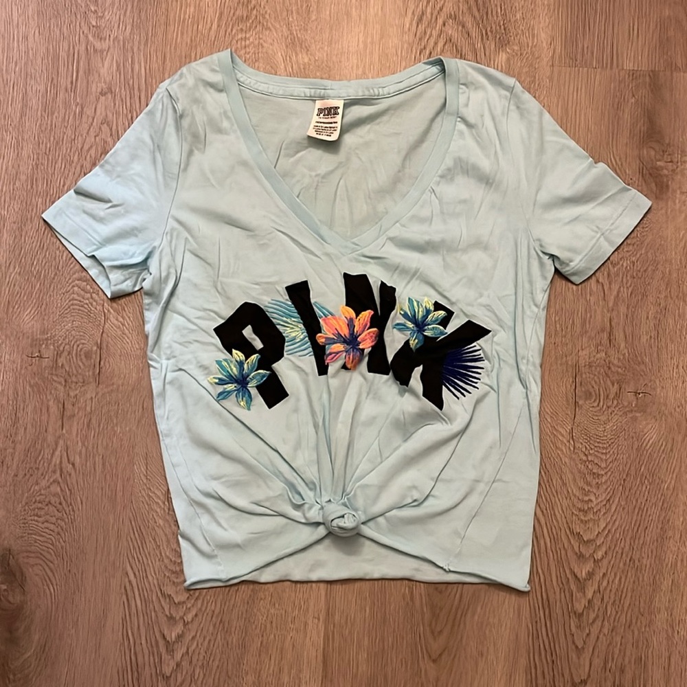 Victoria's Secret PINK tropical floral embroidered V-neck t-shirt